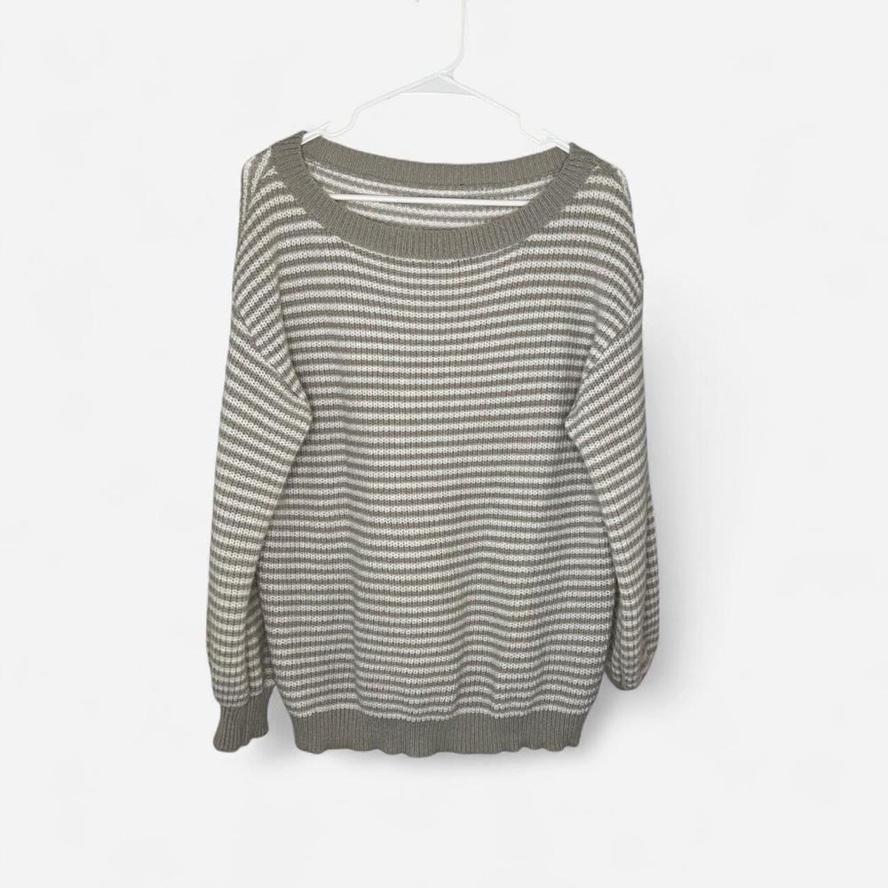 Elegant Striped Women's Sweater in Gray and Cream